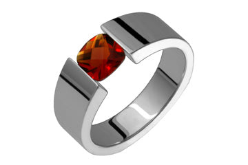 Tension Set Titanium & Checkered Cushion Top Garnet Ring Alain Raphael