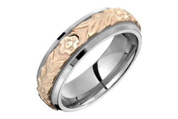 Titanium & 14K Flowered Pink Gold Inlay Ring Alain Raphael