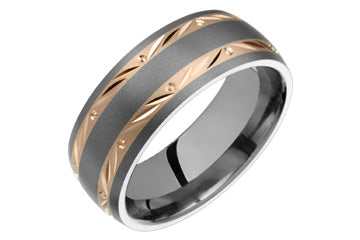 Titanium & 14K Pink Gold Engraved Ring Alain Raphael