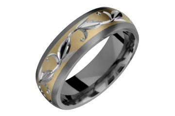 Titanium & 14K Yellow Gold Flower Motif Ring Alain Raphael