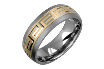 Titanium & 14K Yellow Gold Greek Key Engraved Ring Alain Raphael