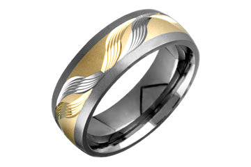 Titanium & 14K Yellow Gold Wavy Engraved Design Ring Alain Raphael