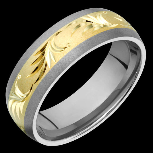 Titanium Band with 14kt Yellow Gold Leaf Engraving Alain Raphael