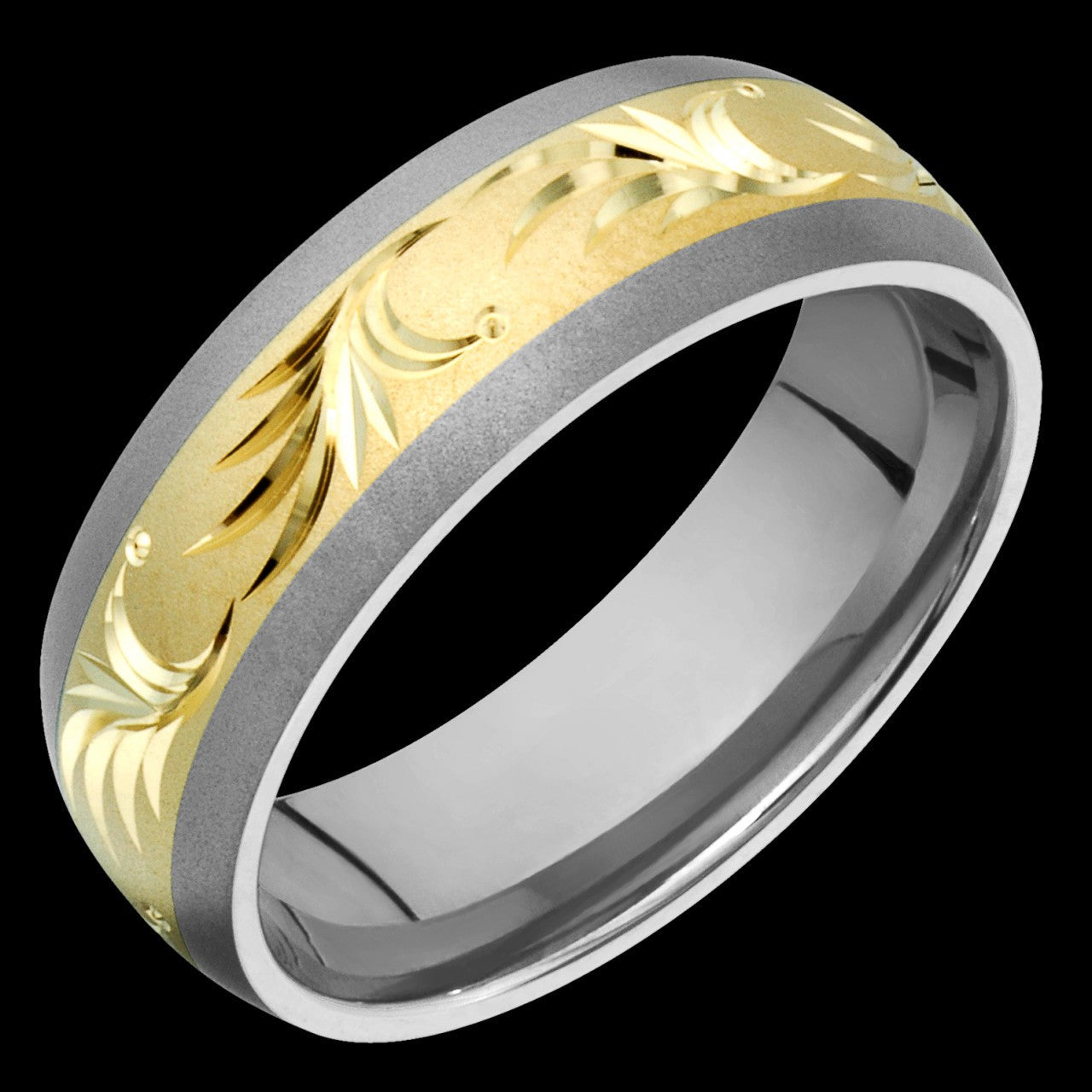 Titanium Band with 14kt Yellow Gold Leaf Engraving Wedding Band Alain Raphael