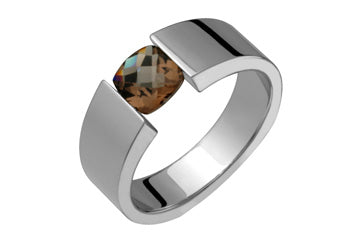 Titanium & Checkered Cushion-Cut Smokey Topaz Tension Ring Alain Raphael
