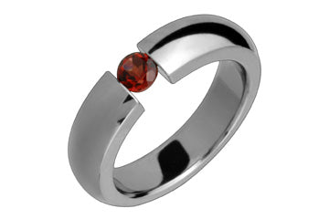 Titanium Half Round Ring With Tension Set Garnet Alain Raphael