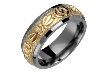 Titanium Ring & 14K Yellow Gold Floral Design Alain Raphael