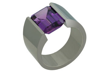 Titanium Ring Set with Amethyst Octagon Stone Alain Raphael
