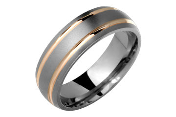 Titanium Ring With 14K Pink Gold Grooves Alain Raphael