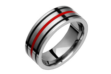Titanium Ring With Black & Red Inlays Alain Raphael
