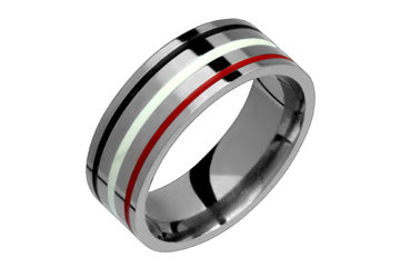 Titanium Ring With Black, White & Red Inlays Alain Raphael