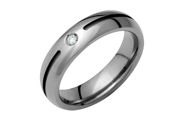 Titanium Ring With Groove & Diamond Alain Raphael