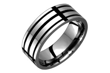 Titanium Ring With Three Black Resin Parallel Grooves Alain Raphael