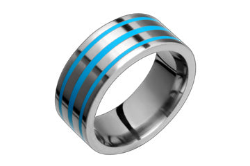 Titanium Ring With Three Parallel Blue Lines Alain Raphael