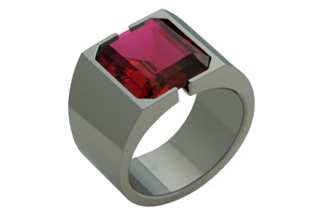 Titanium Ring with Octogon Ruby Stone Alain Raphael