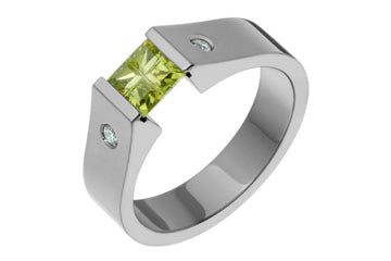 Titanium Tension Peridot Illusion Cut & Diamond Ring Alain Raphael