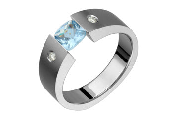 Titanium Tension Set Aqua Marine & Diamond Ring Alain Raphael