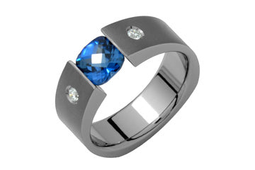 Titanium Tension Set Blue Sapphire & Diamond Ring Alain Raphael