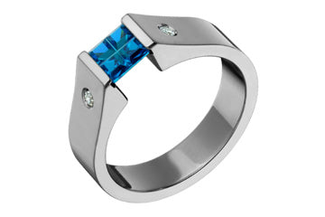 Titanium Tension Set Blue Topaz Illusion & Diamond Ring Alain Raphael