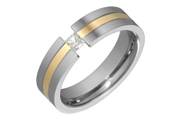 Titanium & Yellow Gold Inlay Ring With Princess Diamond Alain Raphael