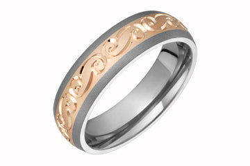 Titanium and Pink Gold Engraved Comfort Fit Wedding Band Alain Raphael