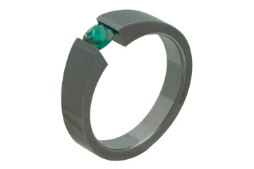 Vibrant Emerald Checkered Cushion & Black Titanium Tension Ring Alain Raphael