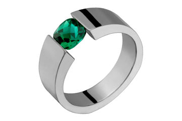 Vibrant Emerald Checkered Cushion & Titanium Tension Ring Alain Raphael
