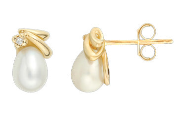 White Drop Pearl & Diamond 14K Yellow Gold Earrings Alain Raphael