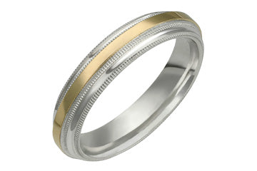 Yellow Gold Sandblast Center & Silver Wedding Band Alain Raphael