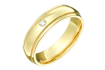 14kt White Gold Wedding Band With Solitaire Diamond