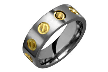 Bague design boulon en titane et or jaune 14 carats