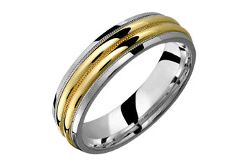 14K Comfort Fit Two-tone Wedding Band with double-radius Design