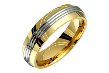 14K Comfort Fit Two-tone Wedding Band with Triple Radius Design