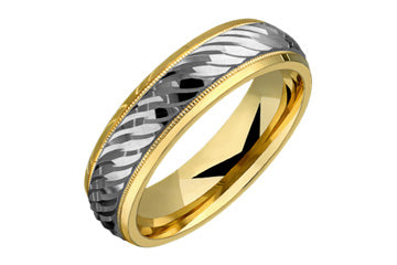 14K Comfort Fit Wedding Band with Diagonal Design and Beaded Edge
