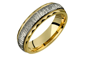 14K Comfort Fit Two-tone Yellow and white Gold Ring with fine cut vertical lines