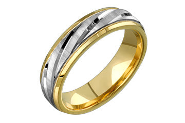 14K Comfort Fit Two-tone Wedding Band with Protruding Diagonal Cut