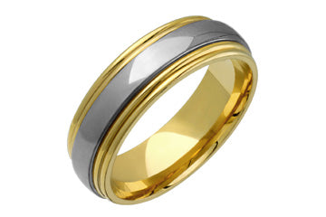 14kt Two-Tone Wedding Band with Rimmed Edges
