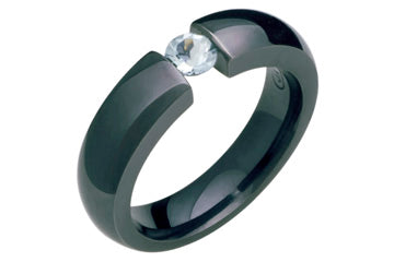 Black Titanium Tension Set Aquamarine Ring