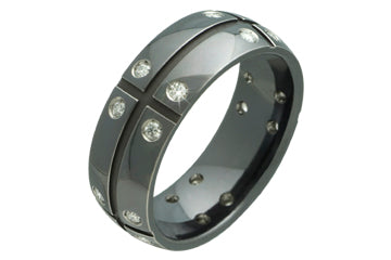 Black Titanium Engraved Ring with Cubic Zirconia