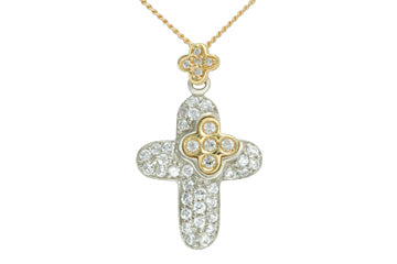 Pendentif croix bicolore 1/2 carat diamant 14 carats avec chaîne