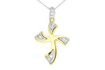 1/9 Carat Two-Tone 14kt Diamond Cross Pendant with Chain
