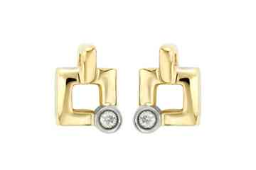 14K Two Tone Gold Square Diamond Earrings