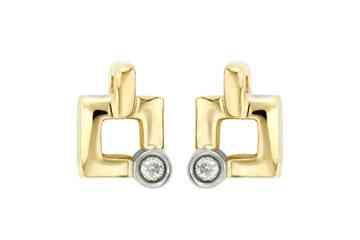 14K Two Tone Gold Square Diamond Earrings