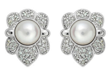 Boucles d'oreilles florales 14 carats avec diamants et perles de culture de 13/25 carats