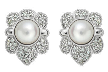 13/25 Carat Diamond & Cultured Pearl Floral 14K Earrings