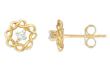 1/25 Carat Diamond Yellow Gold Circular Interweaved Earrings