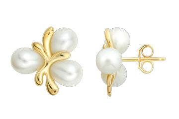 Boucles d'oreilles à 3 perles en or jaune 14 carats