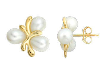 14K Yellow Gold 3-Pearl Earrings