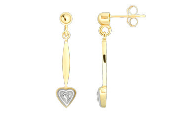 14K Yellow Gold Dangling Diamond Heart Earrings