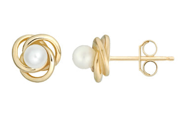 14K Yellow Gold & Button Pearl Circular Weaved Earrings